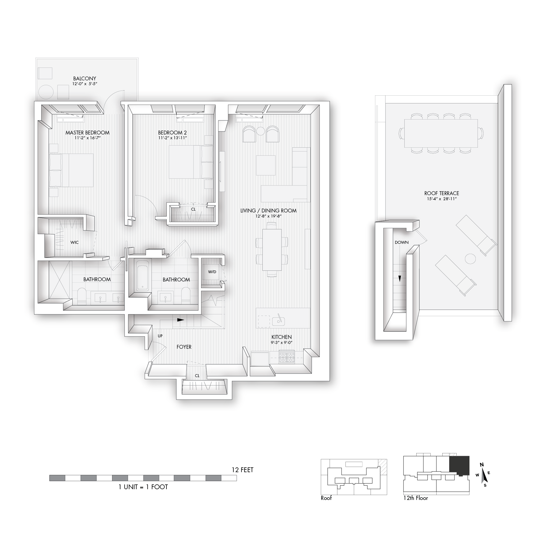 Floor plan for 2 beds, 2 baths, 1211 sqft